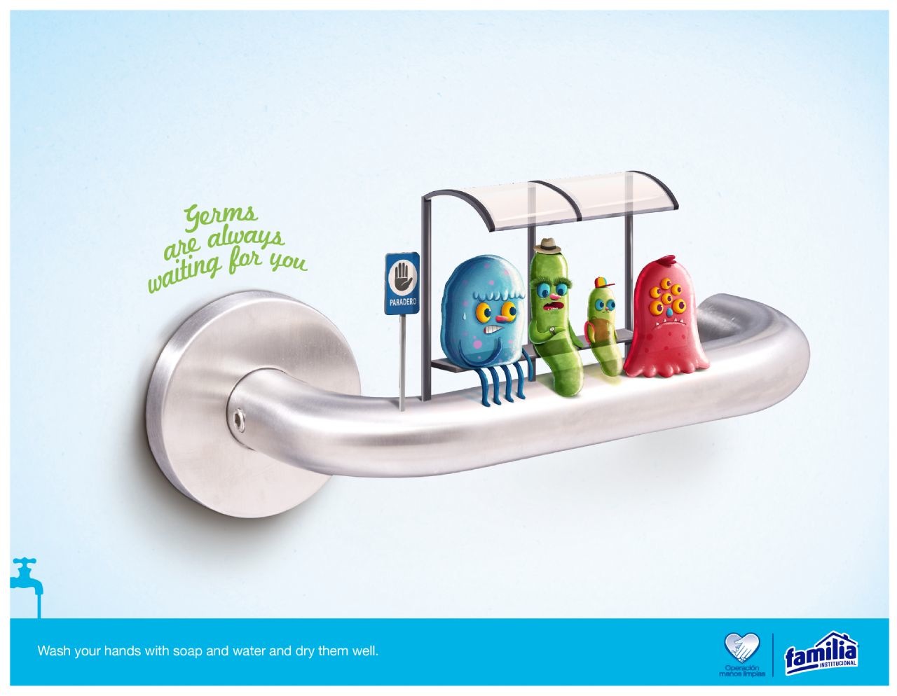 上海广告设计公司：Familia 洗手液肥皂平面广告创意设计1-洗手间篇
