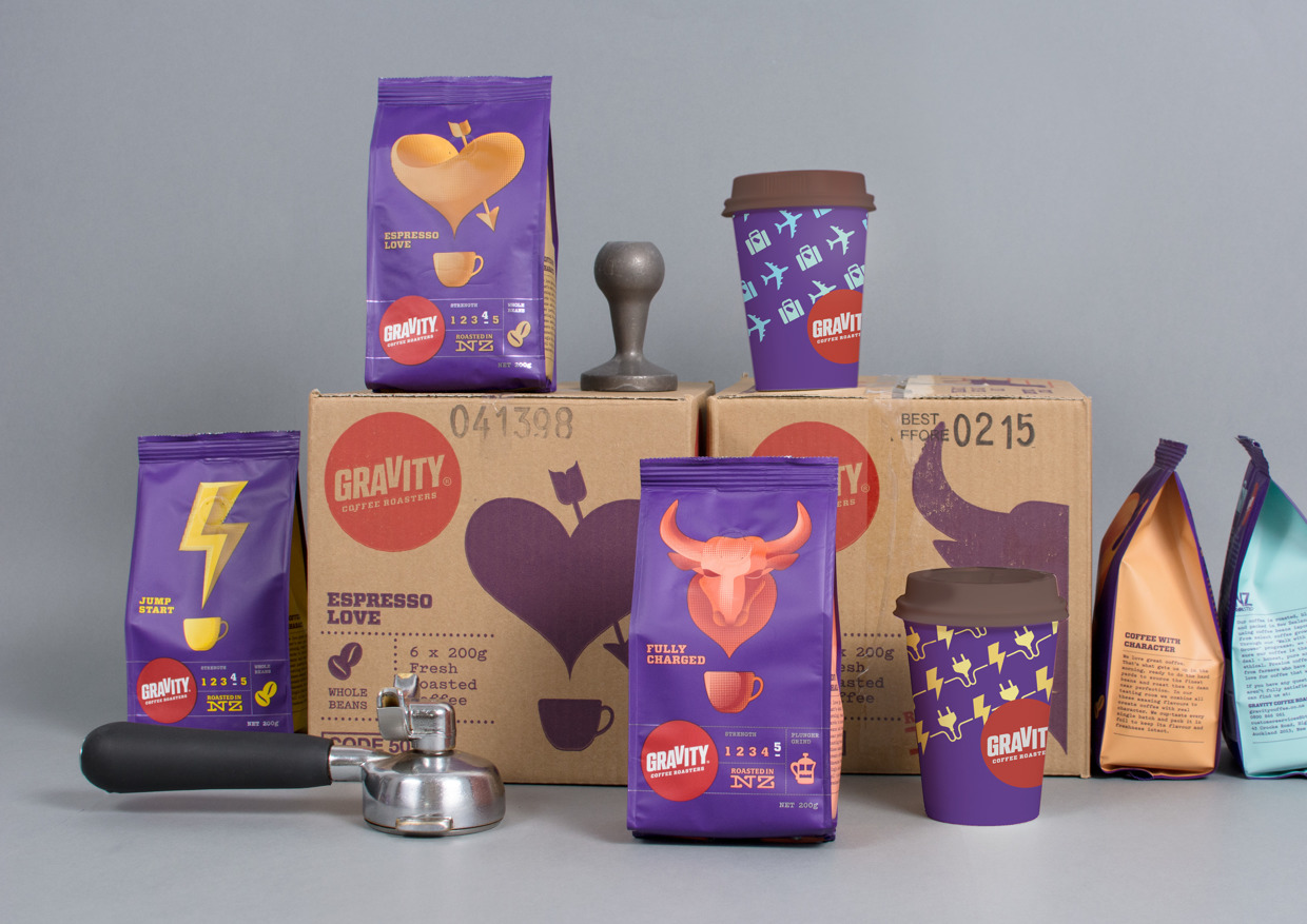 新西兰重力咖啡漂亮的紫色包装设计欣赏6外包装设计-尚略广告包装设计公司