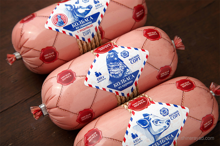 上海食品包装设计公司设计鉴赏：俄罗斯KOJ牛肉猪肉鸡肉类火腿肠包装设计6