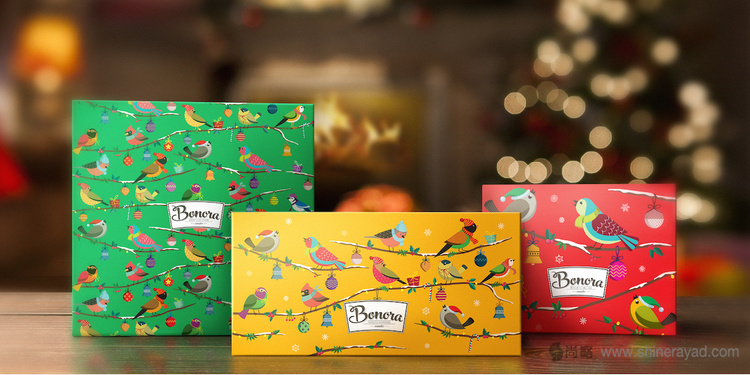 上海包装设计公司包装佳作欣赏：Bonora 巧克力小鸟风格圣诞节新年礼盒包装设计1