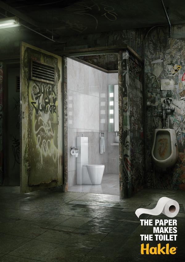上海广告策划公司分享：Hakle 卫生纸广告策划创意1－低下室厕所篇