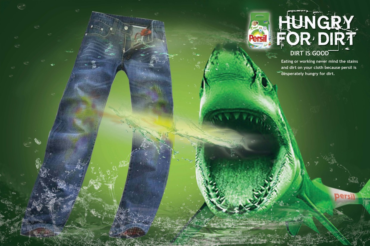 上海广告设计公司分享：碧浪洗衣粉洗衣液鲨鱼篇平面广告创意设计1