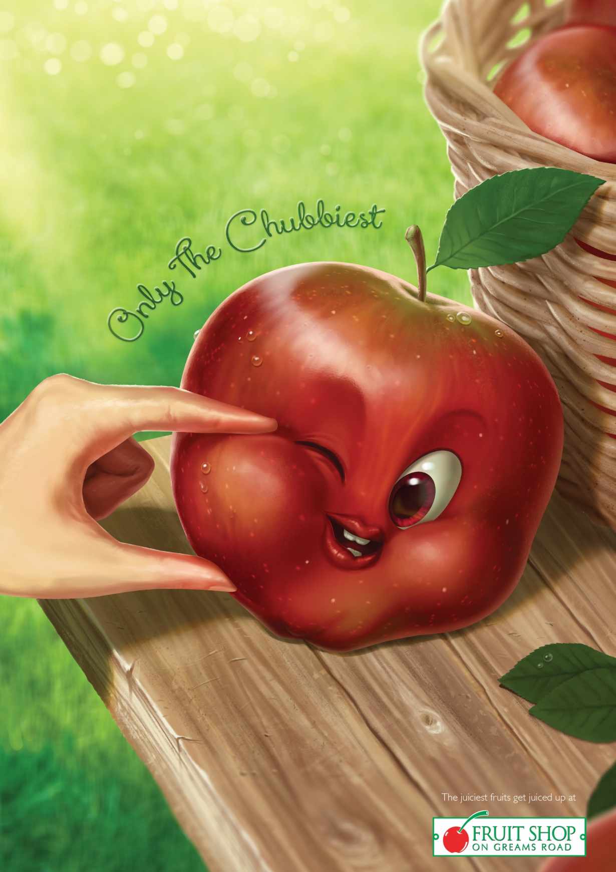 马路阳光新鲜水果店水果娃娃平面广告创意设计-苹果篇