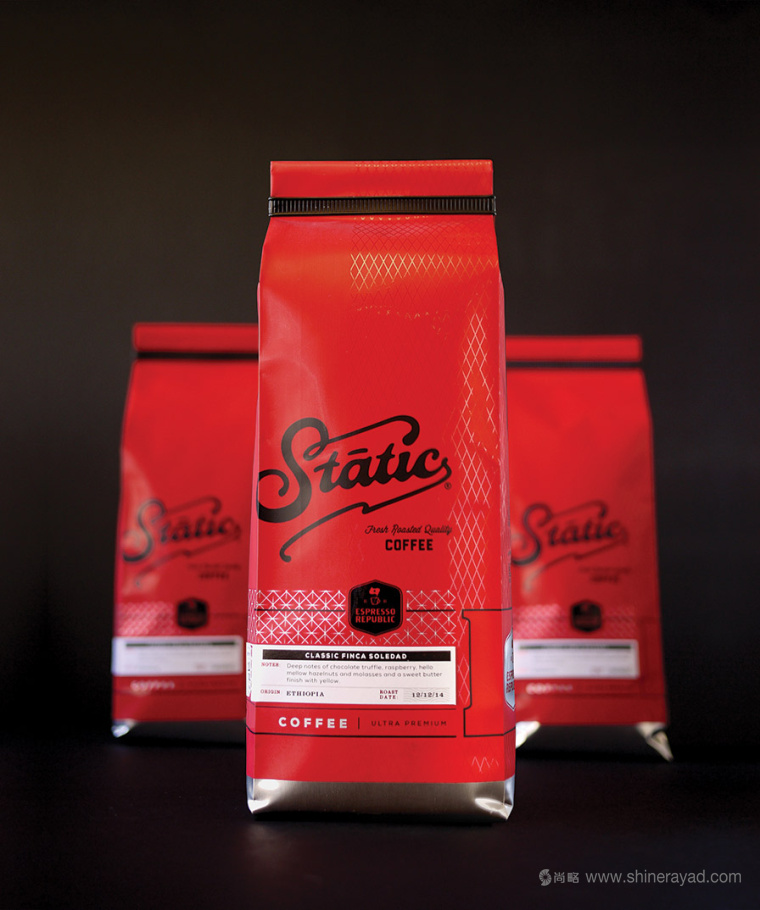 Static Coffee 袋装咖啡豆咖啡红黑包装设计3