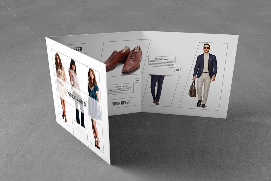上海画册设计公司分享一套扁平简约风格的服饰类时尚产品宣传手册和三折页设计模版