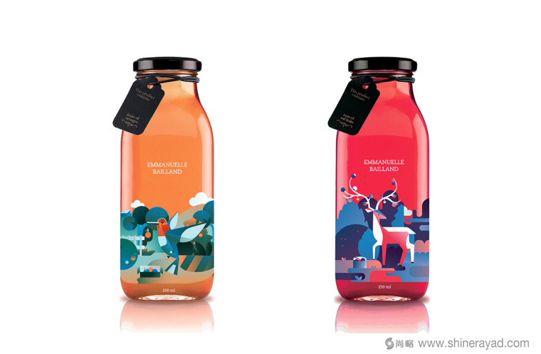 上海包装设计公司设计欣赏：de jus 有机果汁饮料包装设计与动物风景插画设计1