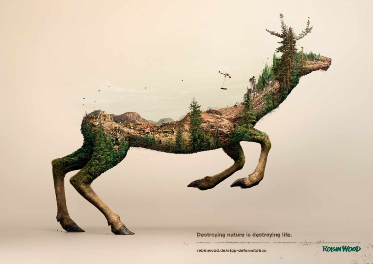 上海广告设计公司爱护自然公益平面广告创意设计欣赏-鹿篇