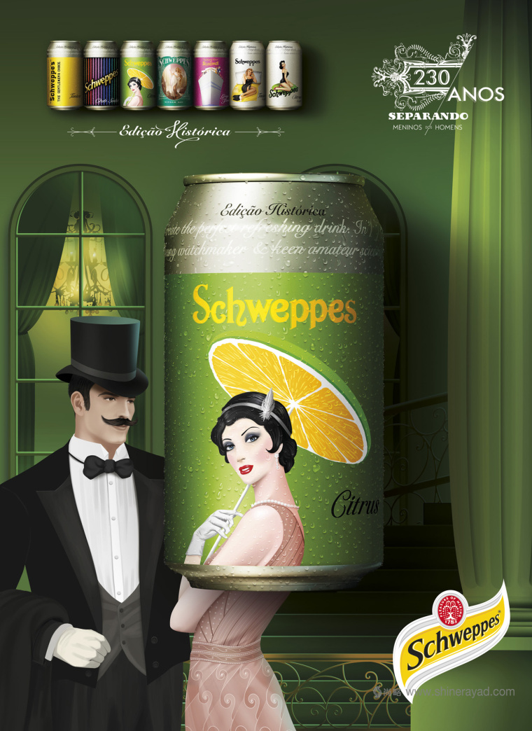 复古女郎插画设计 Schweppes 易拉罐饮料包装设计-上海包装设计公司1