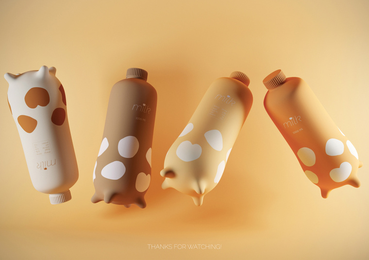 好萌好可爱的奶牛造型牛奶包装瓶型设计