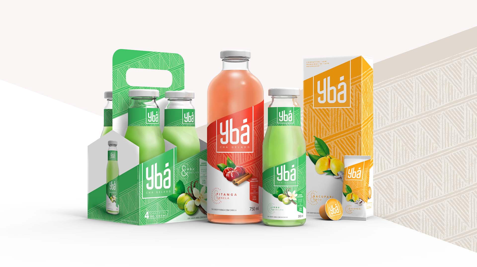引用神话色彩和水果结合的Ybá冰茶饮料包装设计欣赏