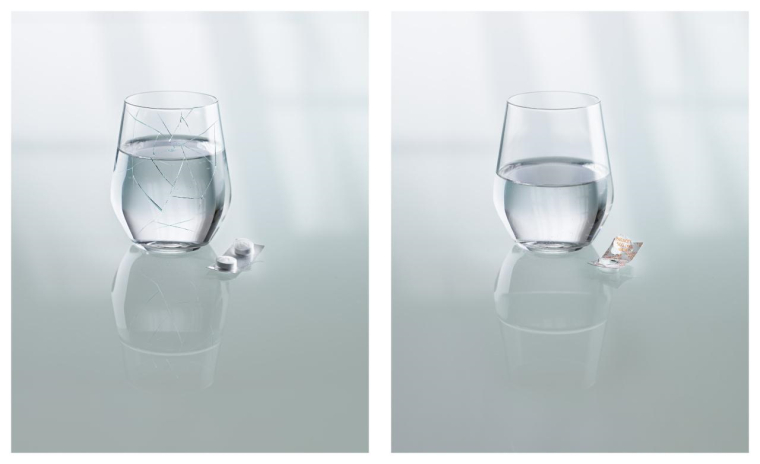 医药广告-挪威扑热息痛片平面创意广告：“杯子-头痛”篇-上海品牌策划设计公司