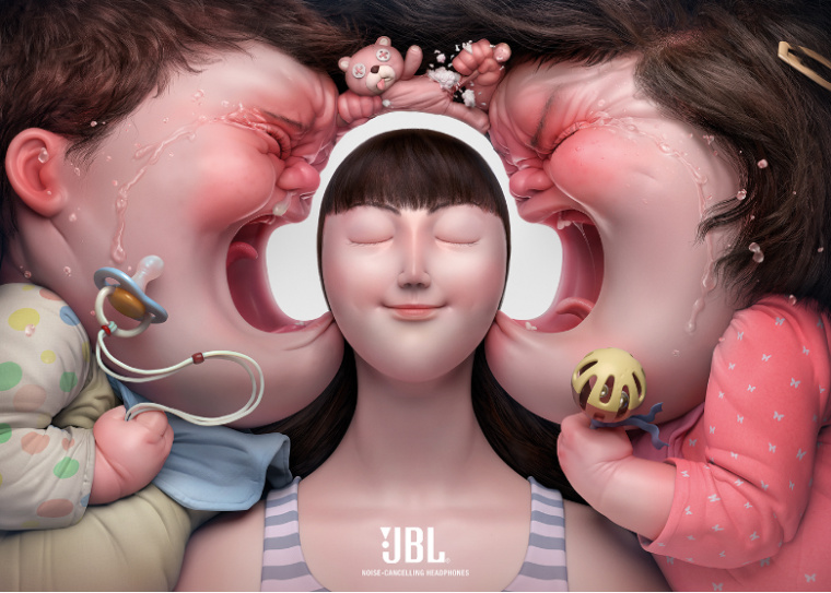 JBL耳机平面广告创意设计“阻止混乱父母吵架”篇-上海广告创意策划设计公司