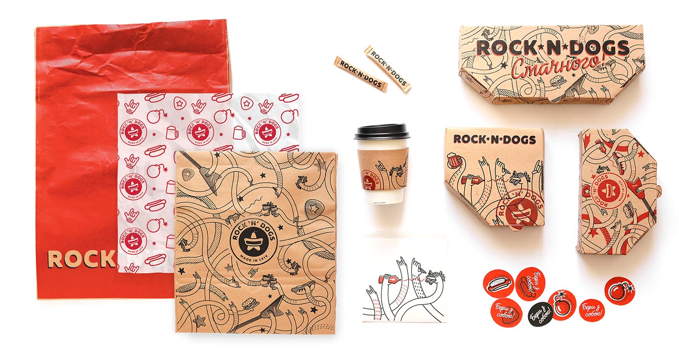 上海品牌包装设计公司欣赏：ROCK ''''N DOG外卖快餐盒手绘插画包装设计