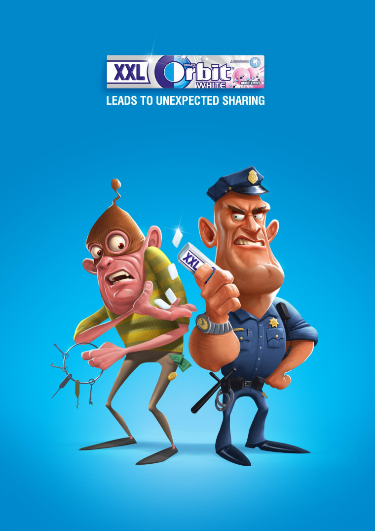 XXL Orbit 口香糖平面广告创意设计欣赏“意外分享之警察”篇-上海广告策划设计公司