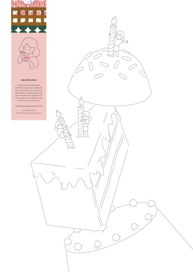 Rachelrax食品蛋糕平面广告创意设计欣赏“线条漫画-生日”篇-上海广告策划设计公司