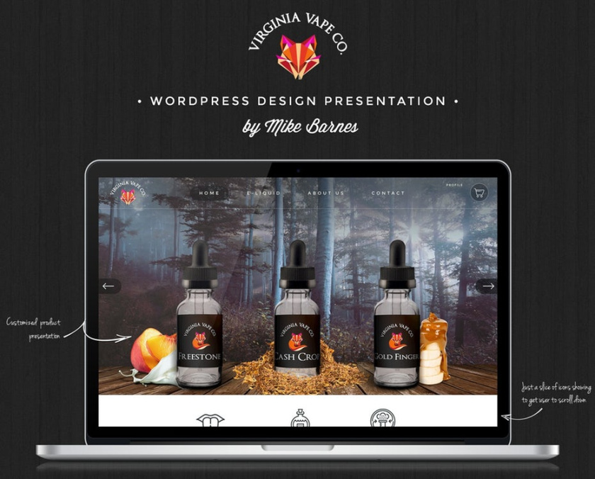 弗吉尼亚Vape公司的WordPress主题设计-网页设计、网站开发、用户界面和用户体验