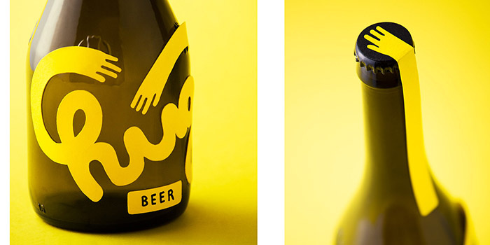 “快乐啤酒节”工作坊标志包装设计，英语词汇hug拥抱的拟人化创意呈现