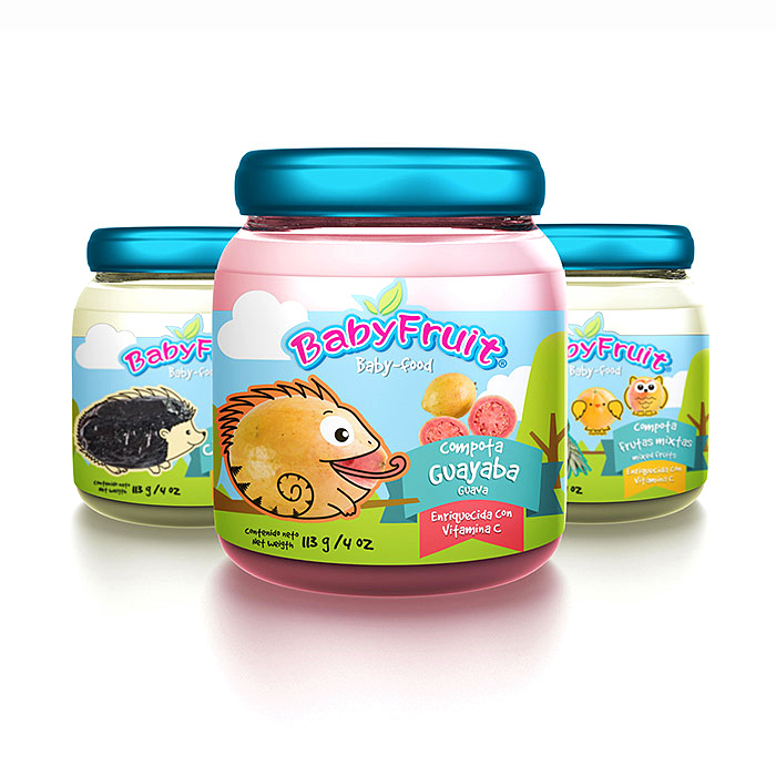 水果外形童趣动物线条插画风格 BABYFRUIT婴儿水果泥辅食包装设计-上海包装设计公司欣赏