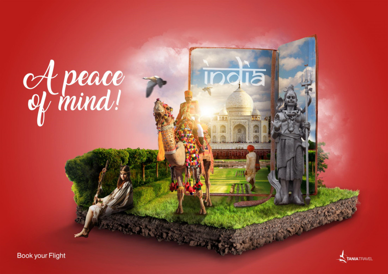 塔尼亚旅行社平面创意广告“预定您的航班-印度一个和平的心态“赏析-上海广告设计公司