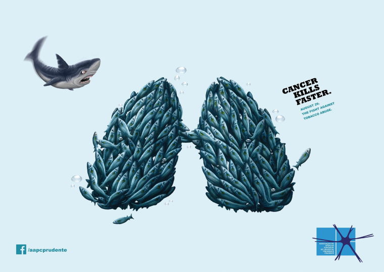 巴西AAPC公益平面创意广告吸烟引发肺癌之天敌篇之天敌赏析-鲨鱼