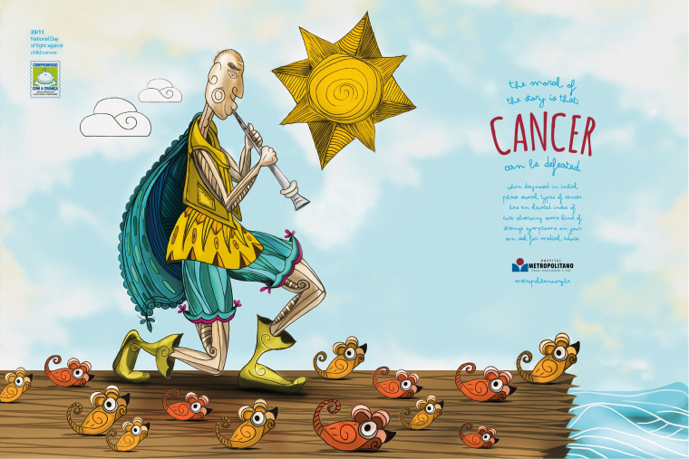 Metropolitano医院“癌症早期可以治愈”插画系列平面创意广告欣赏-吹笛篇
