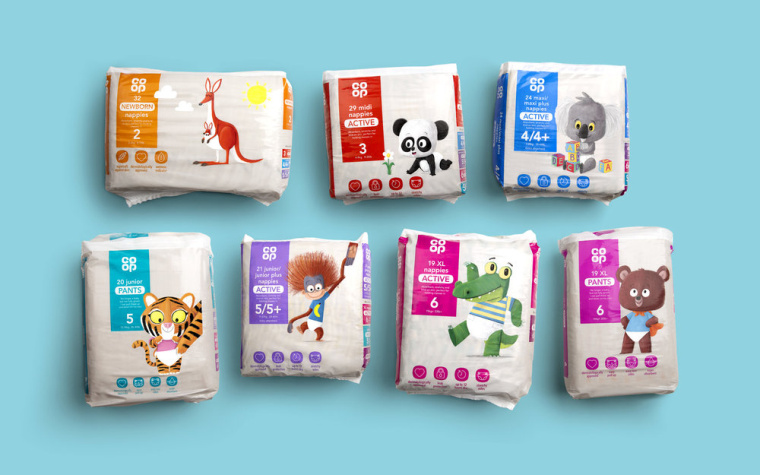 coop婴儿尿布包装设计，超可爱的玩偶插画风格