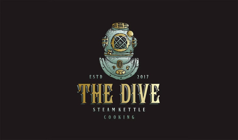 The Dive Steamkettle Cooking手工制作的时髦复古徽标标志设计