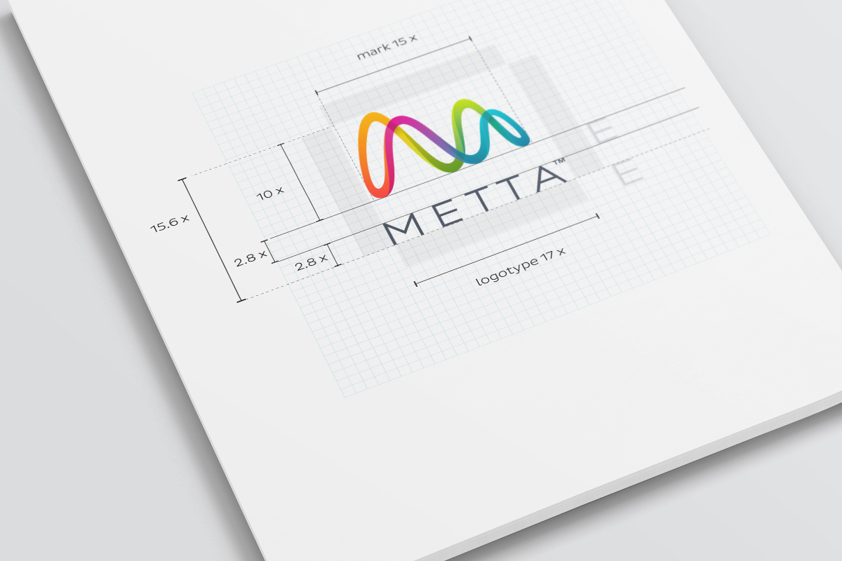 Metta科技公司品牌标志设计，变形字母M，实现和谐的正弦曲线循环