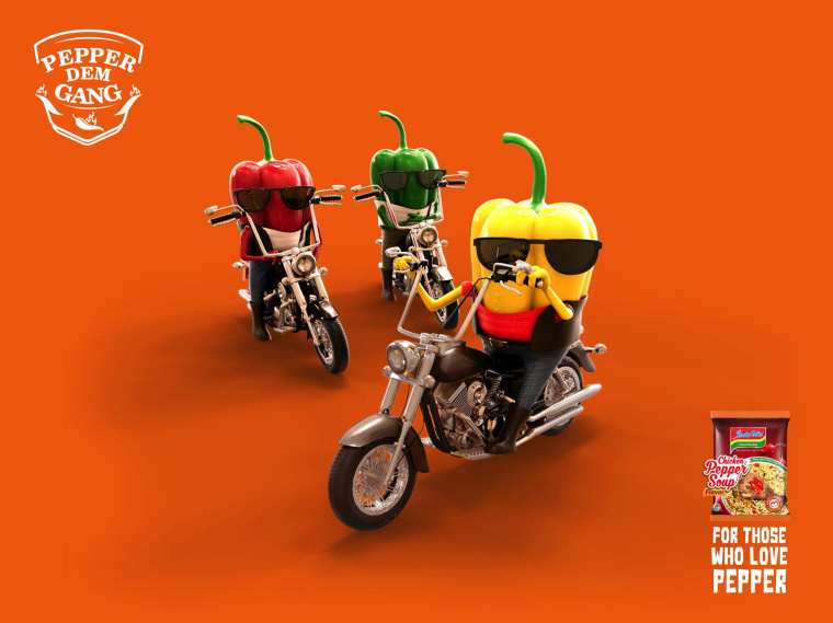 Indomie方便面拟人化平面创意广告设计“对于那些喜欢辣椒的人”