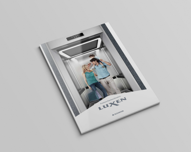LUXEN电梯宣传画册与产品样本手册设计，银色工业科技风与生活感