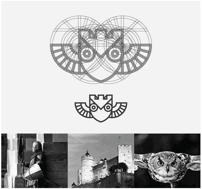 logo设计过程图示揭示logo设计灵感- 猫头鹰城堡logo设计