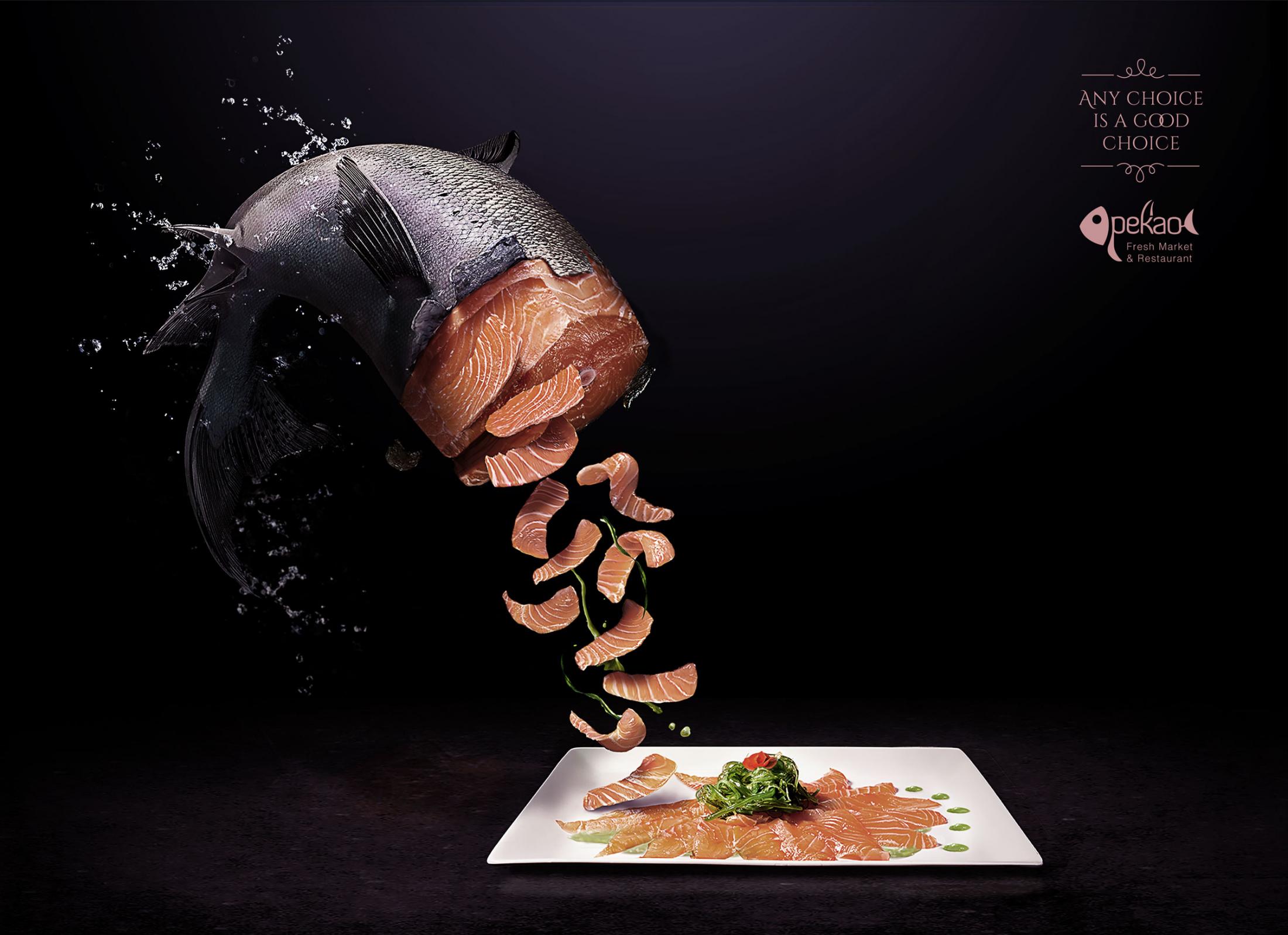 Pekao新鲜鱼鱼海鲜市场餐厅广告设计：怎么选都新鲜