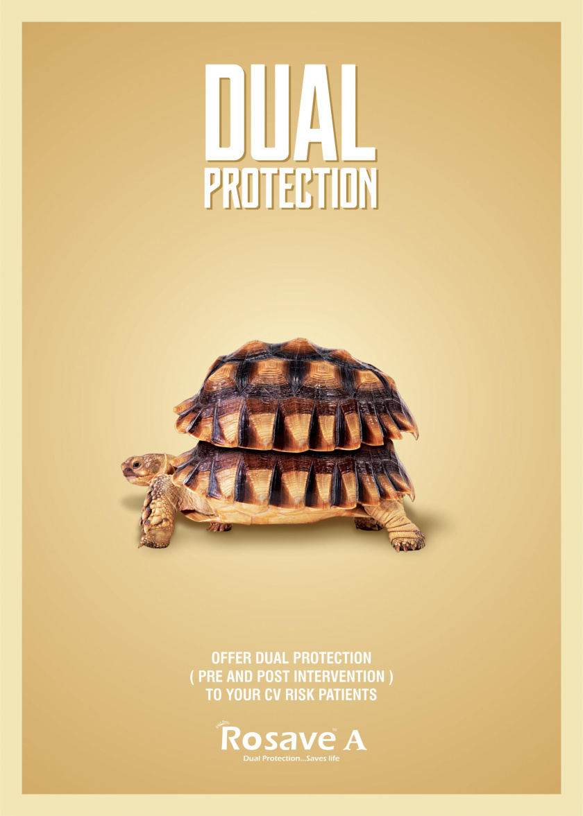 Rosave A药品广告海报设计动物-乌龟篇：为心血管风险患者提供双重保护