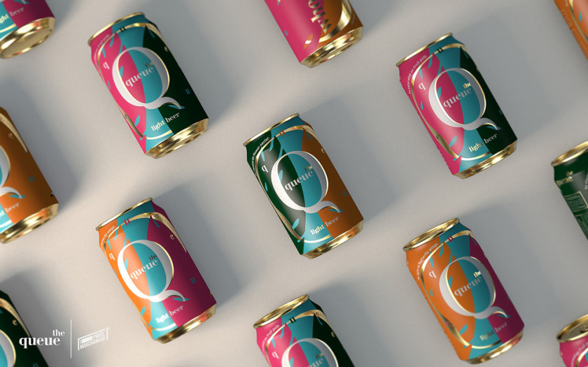 比利时queue啤酒包装设计，大写字母Q贯穿所有包装