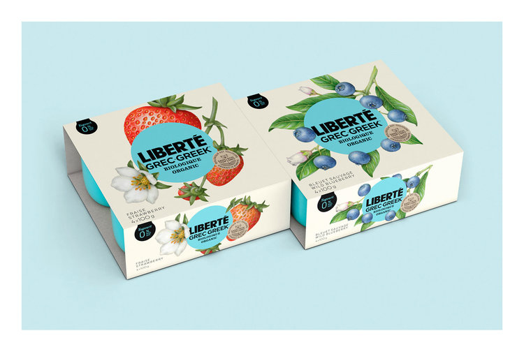 加拿大有机酸奶Liberté品牌包装设计，来自植物学书籍插图