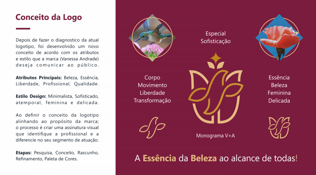 Vanessa Andrade 医疗美容机构（医美）品牌logo设计，花朵+蜂鸟