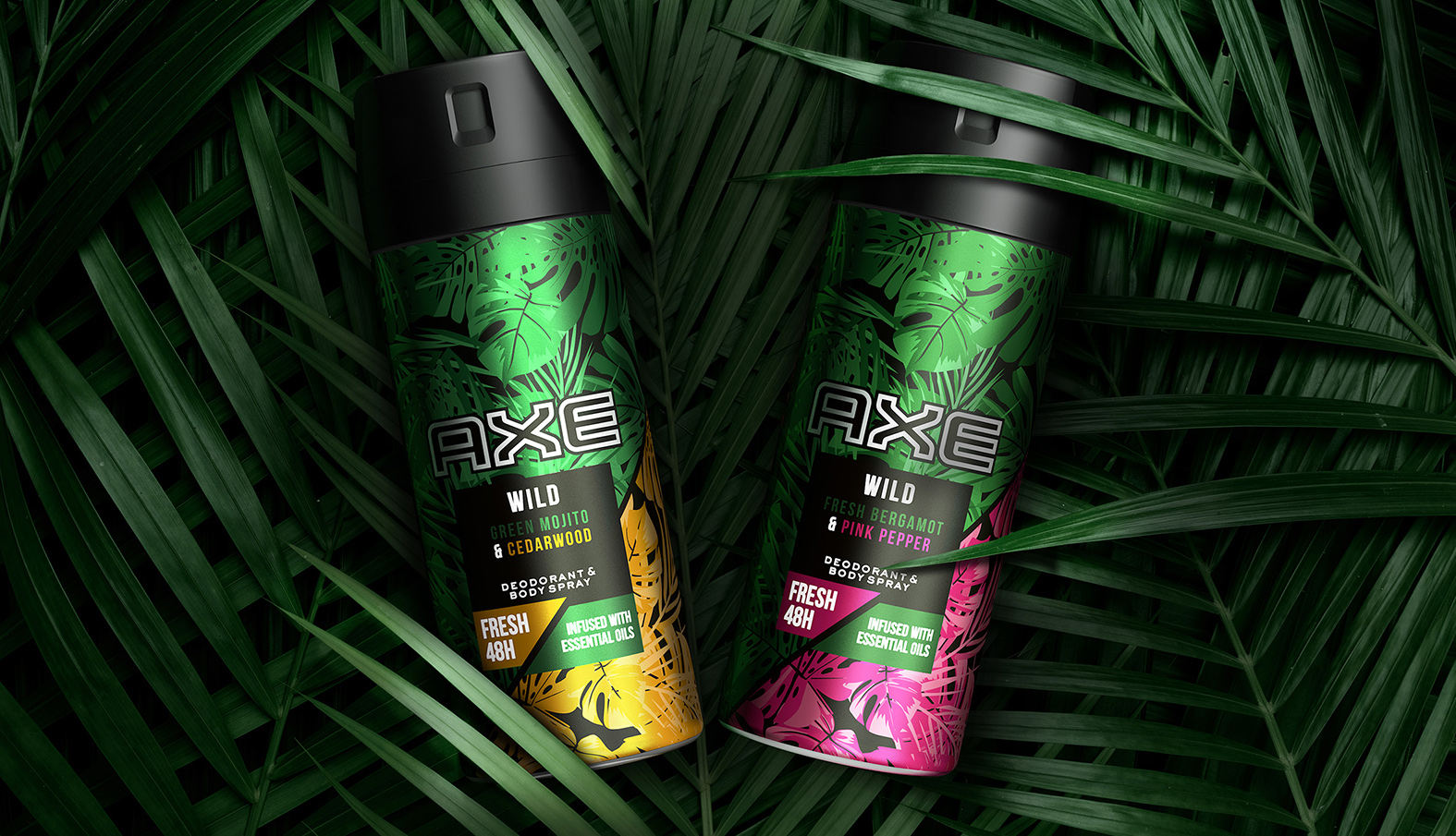 AXE WILD系列身体喷雾剂和洗发水沐浴露产品包装设计，释放自然野性