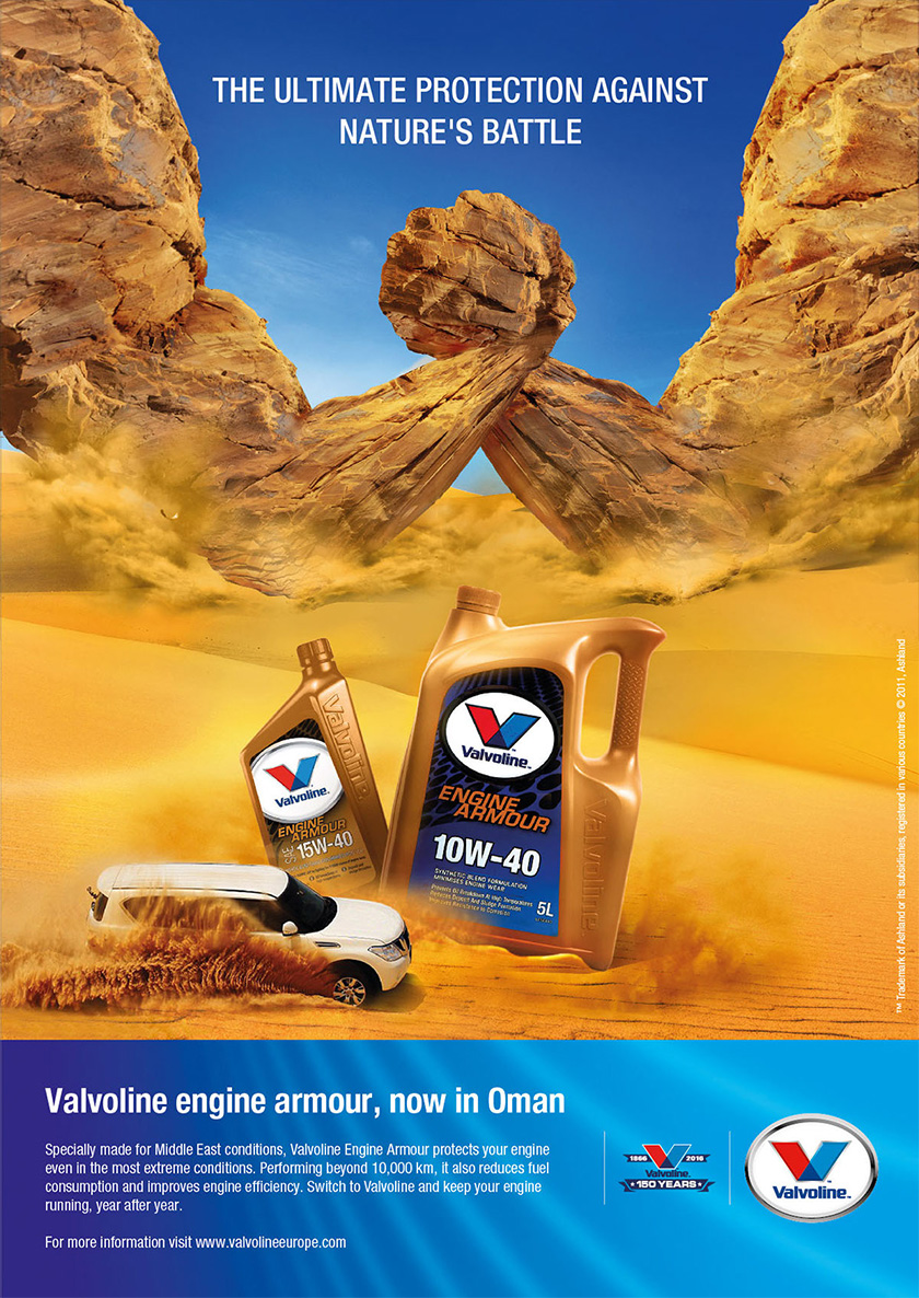 Valvoline 胜牌润滑油平面广告创意设计”中东沙漠扳手腕“篇
