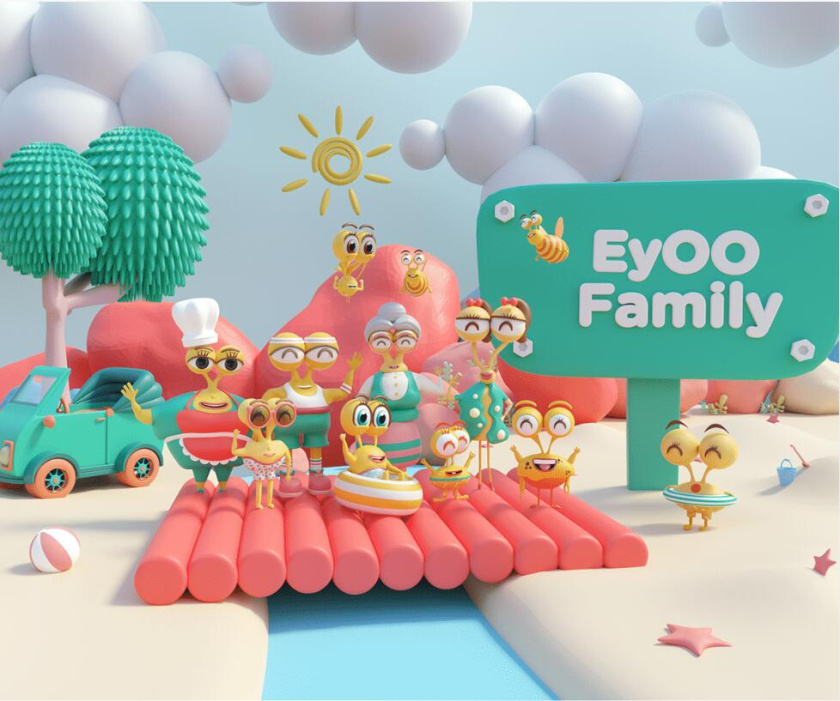 Eyoo family 蜜蜂人家族3D吉祥物设计及场景画面设计