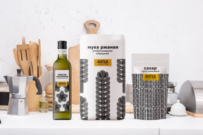 Zhatva农产品食品食用油包装设计，水墨色的字母和图案