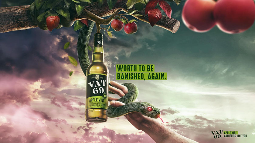 VAT69果酒伊甸园风情平面广告设计，看起来很好喝的样子