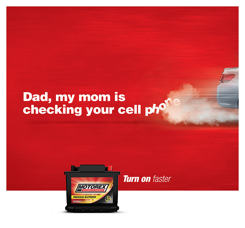 Motorex汽车蓄电池平面广告海报设计，幽默接地气的对话系列