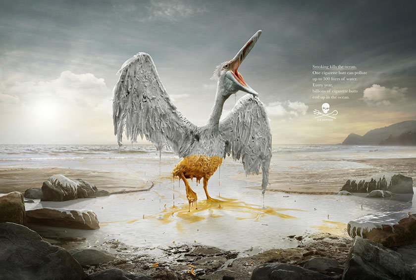 Sea Shepherd公益广告设计，抽烟对海洋的污染是你想象不到的