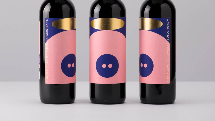 Vi Novell葡萄酒和香槟包装设计，可爱的抽象小猪元素