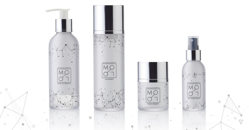 MOLO分子美容化妆品品牌包装设计，采用分子式符号或分子链