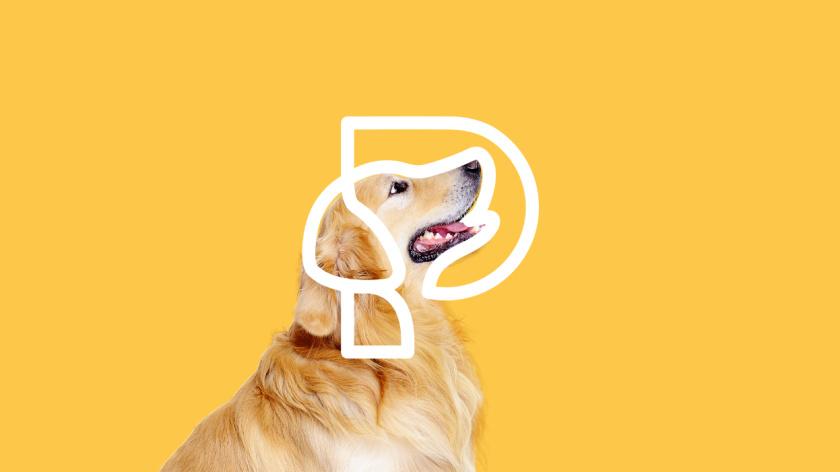 Dom Pet Store 宠物食品专卖店品牌logo设计vi设计，首字母+狗头线条logo