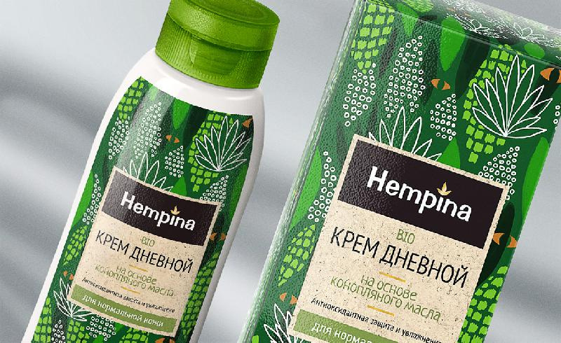Hempina品牌化妆品包装设计，自热植物插画营造天然有益属性