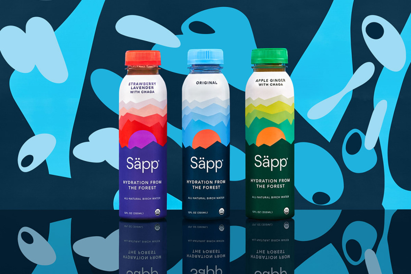 Säpp萨普纯天然桦树瓶装饮用水包装设计，分层渐变色块设计