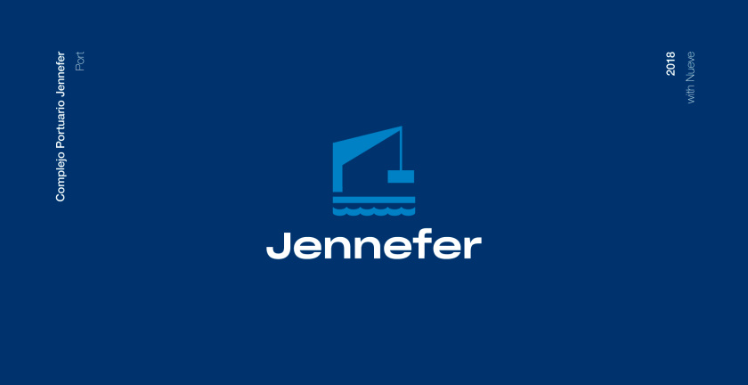 Jennefer国际港口品牌vi形象设计logo设计，大型起吊机元素与沉稳活力蓝色配色