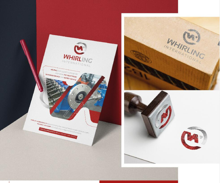 Whirling 工业机械水泵产品品牌logo设计vi设计，褐色立体圆形+字母W